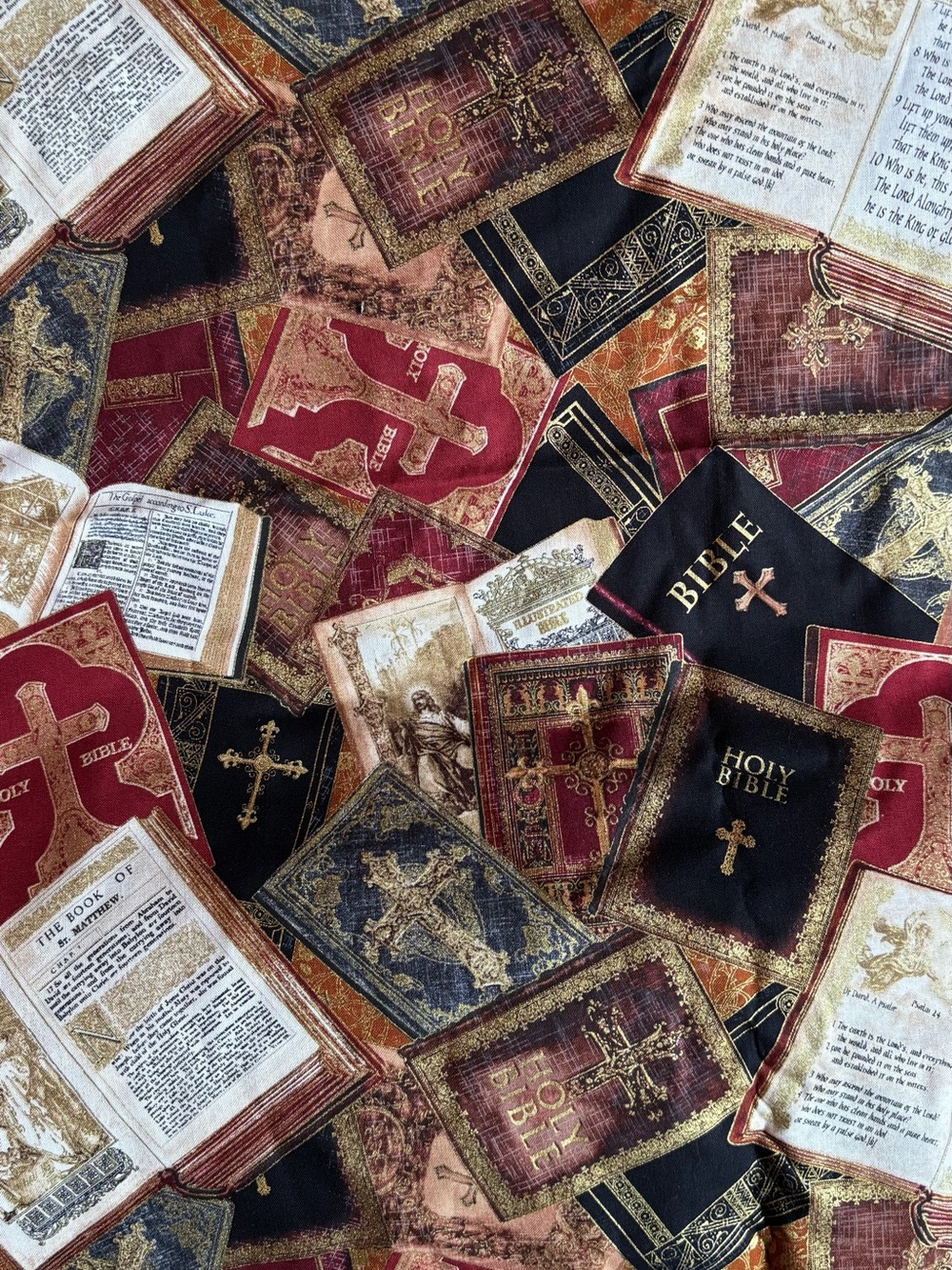 Beautiufl Holy Bible  Cotton Fabric by Maria Kalinowski 18”x44” New